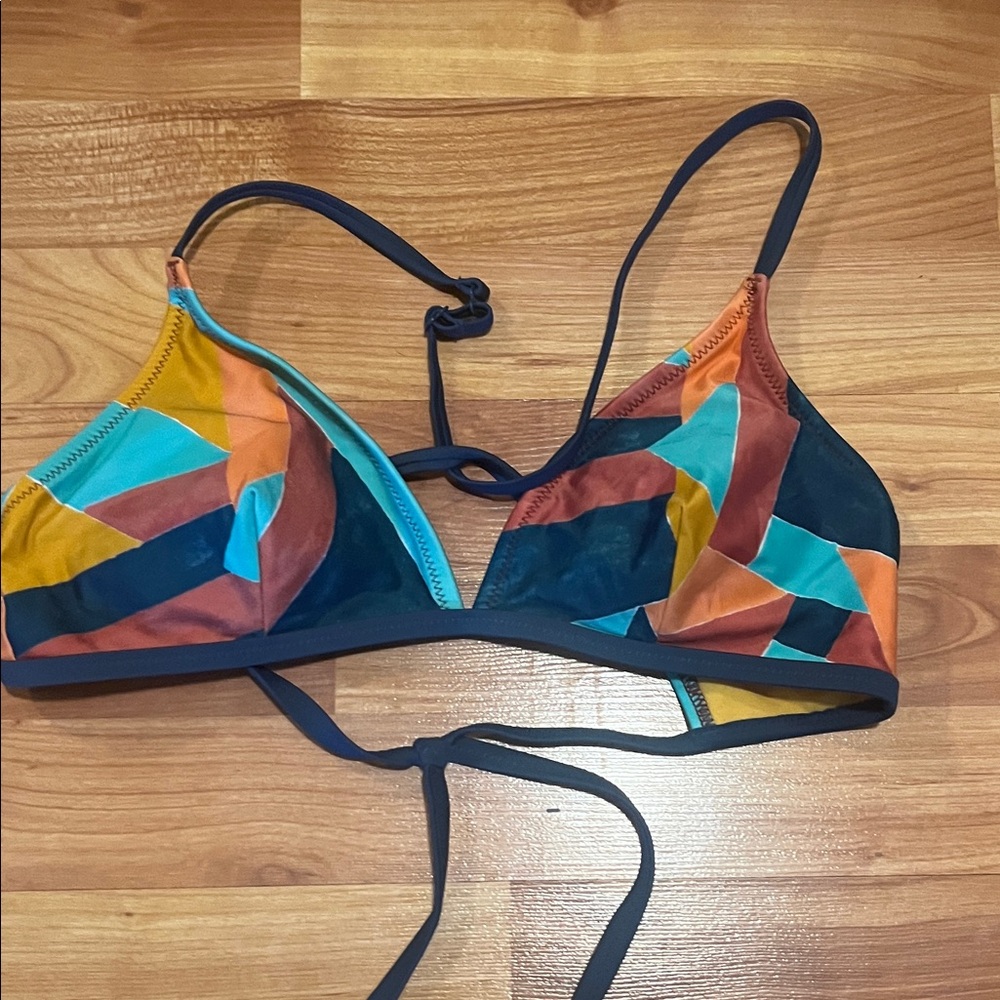 Prana M Multicolor Geometric Triangle Bikini Top - Teal, Mustard, Rust, Navy